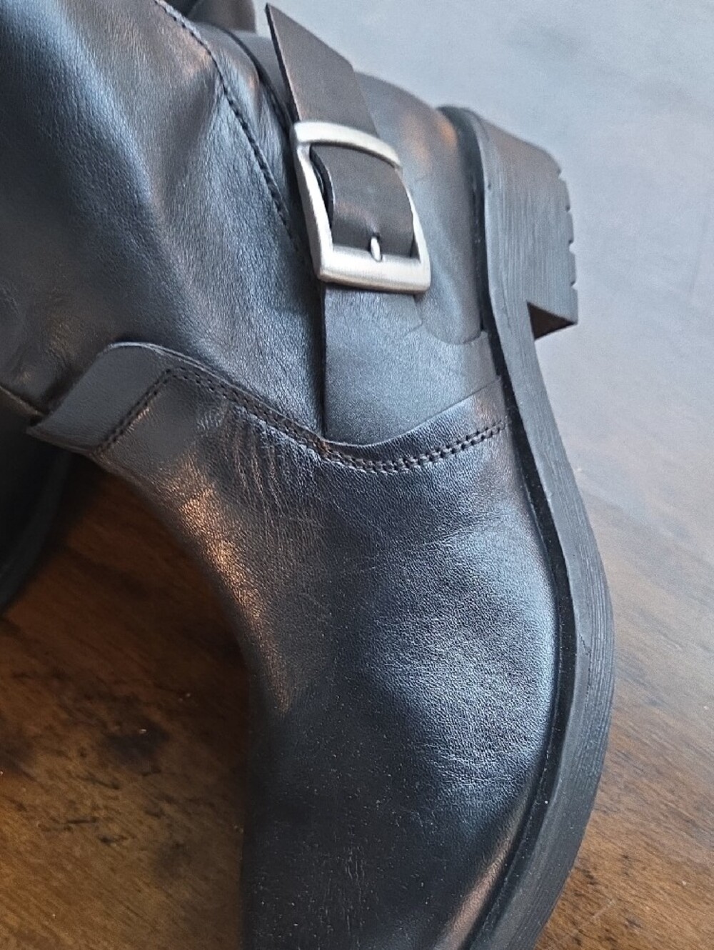 Geox Size 7 Women's Black Leather Harness Boots with Buckle Strap - Picture 3 of 9